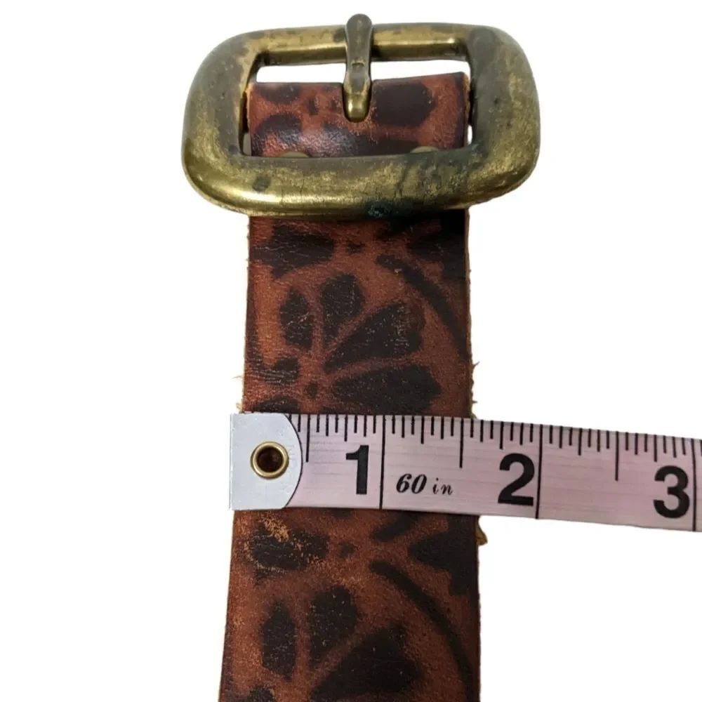 LUCKY BRAND Floral Burned Leather Belt 30 - Picture 4 of 6